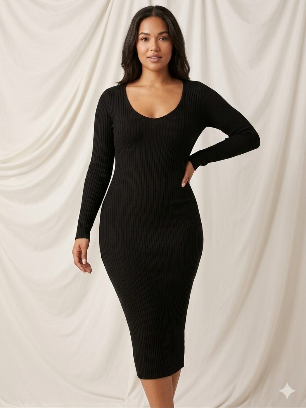 New Fashion Nova For the Thrill of it Ribbed Midi Dress Black L NWT